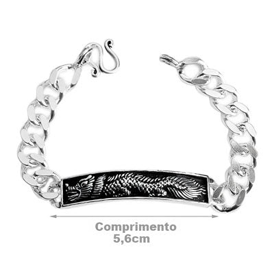 Pulseira de Prata com Placa de Dragão