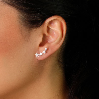 Brinco de Prata Contorno de Orelha (Ear Cuff) Estrelas - 59253