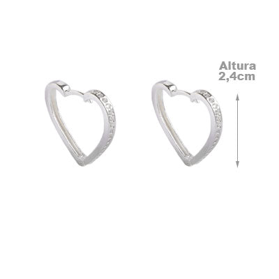 Argola de Prata Coração com Zircônias - 59264