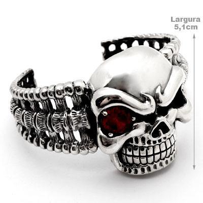 Bracelete de Prata Caveira com Zircônia