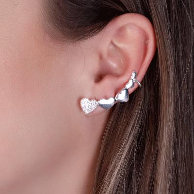 Brinco de Prata Contorno de Orelha (Ear Cuff) Coração.